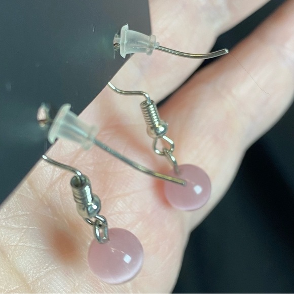 Light Pink Bead Dangle Earrings - Picture 3 of 3